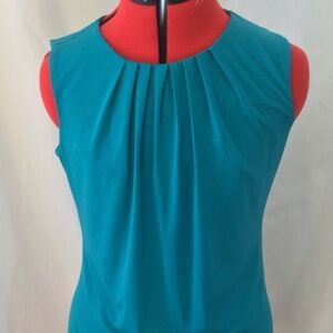 Teal pleat neck blouse. Calvin Klein